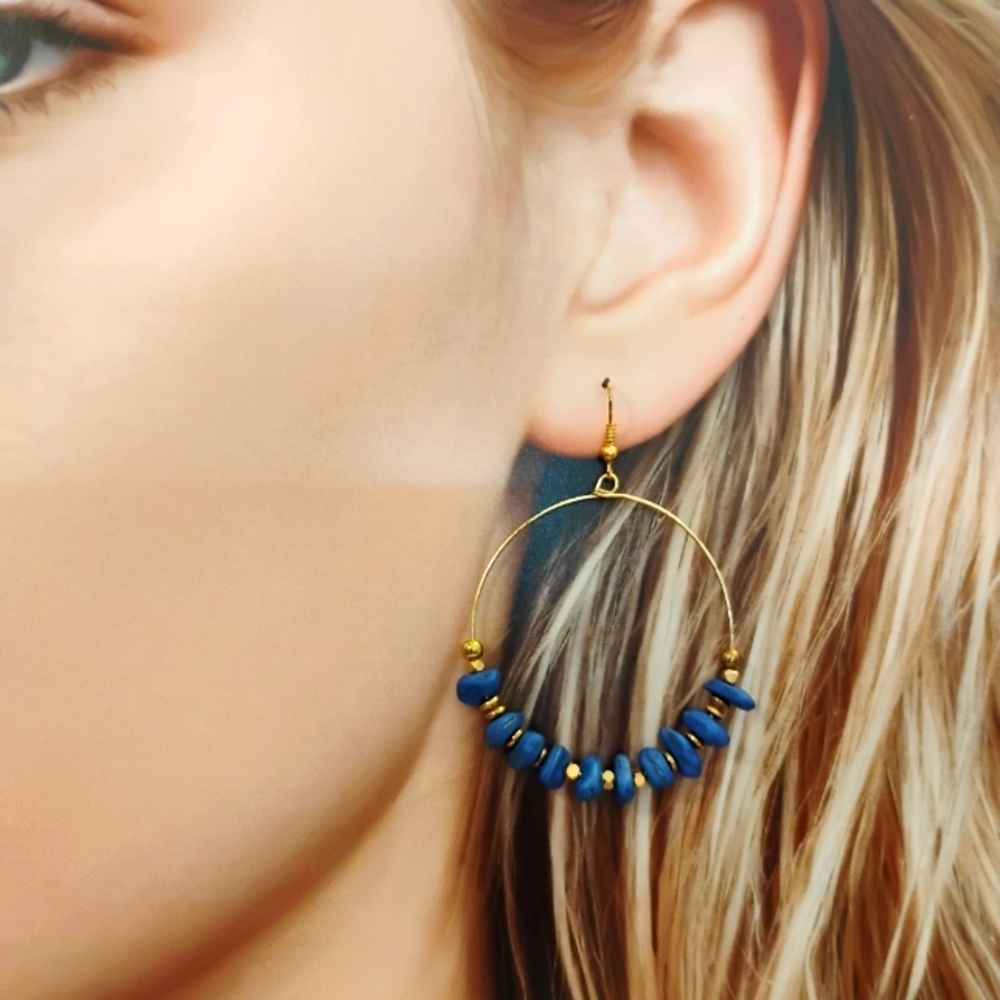 7 Charming Sisters "Restless Spirit" Gold Tone & Blue Lapis Lazuli Boho Earrings